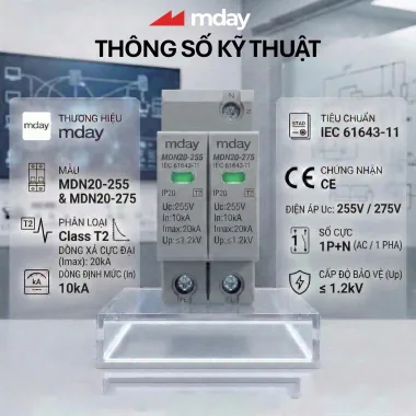 CHỐNG SÉT LAN TRUYỀN AC (20KA-SPD-255V-2P) - Hãng MDAY