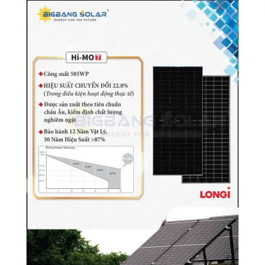 LONGI - Tấm pin năng lượng mặt trời LONGI 585 Wp 2 Mặt Kính Công Nghệ Hi-mo X7, Chính Hãng Mới 100%