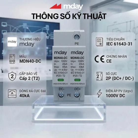 CHỐNG SÉT LAN TRUYỀN DC (SPD-1000V-2P) - Hãng MDAY