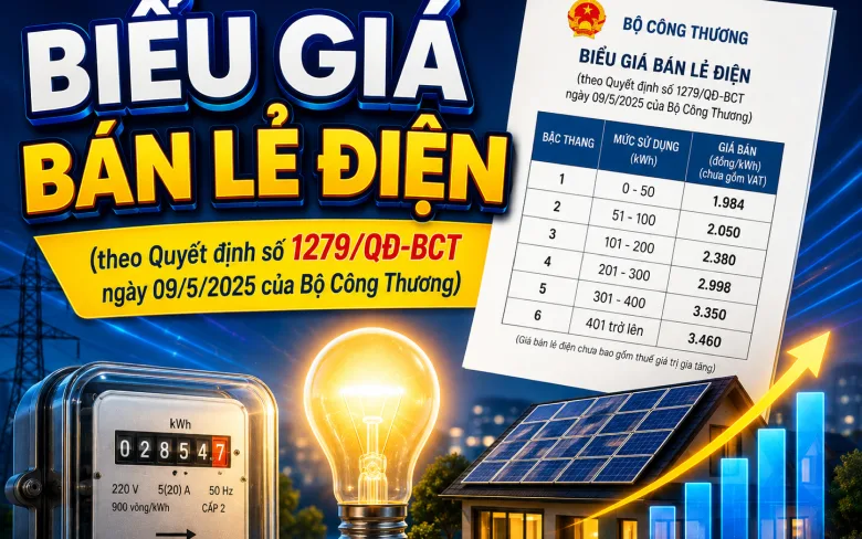 Biểu giá bán lẻ điện (theo Quyết định số 1279/QĐ-BCT ngày 09/5/2025 của Bộ Công Thương)