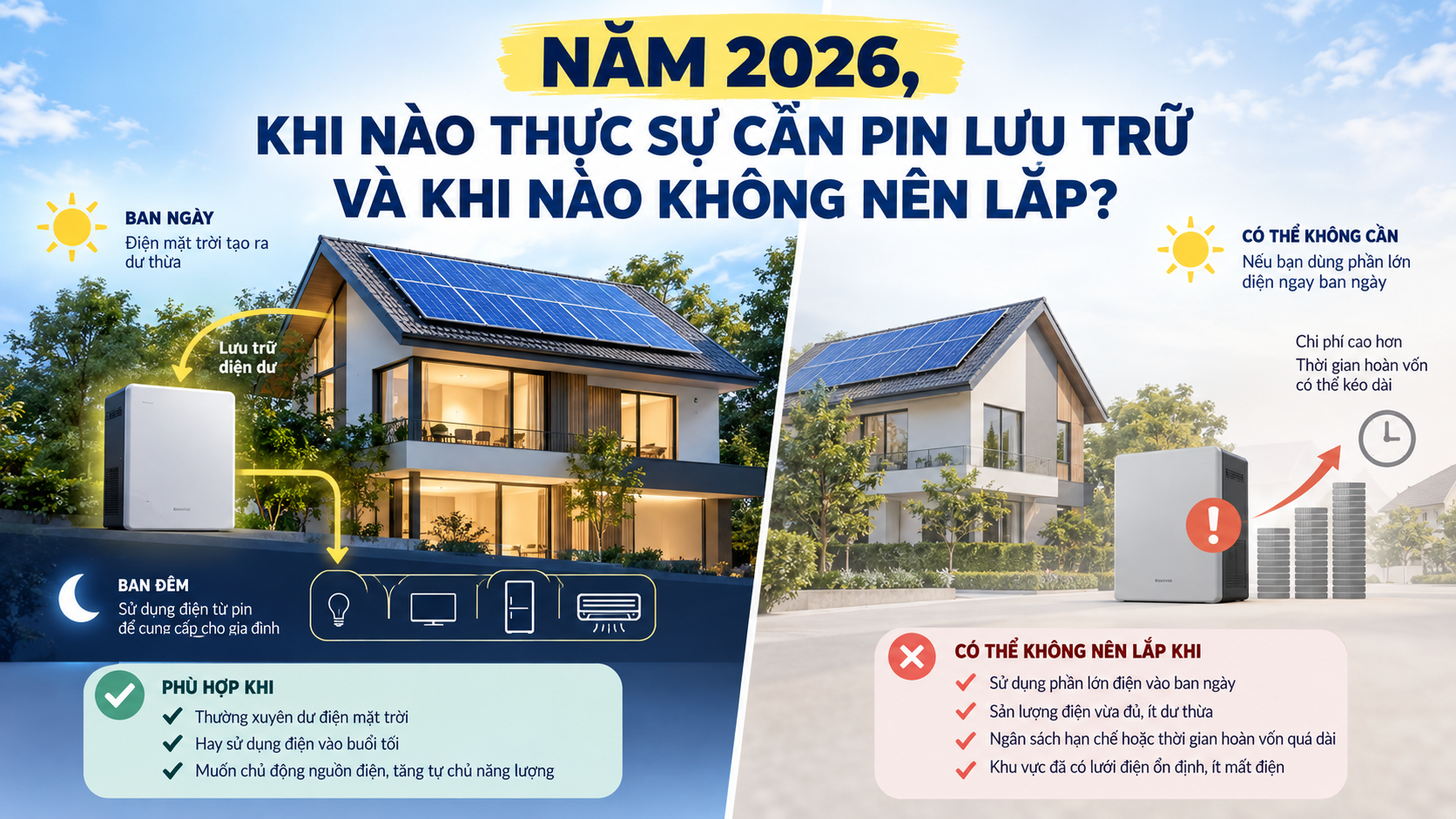 NĂM 2026, KHI NÀO THỰC SỰ CẦN PIN LƯU TRỮ VÀ KHI NÀO KHÔNG NÊN LẮP
