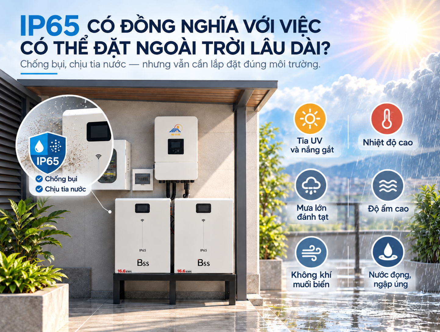 IP65 CỦA PIN LƯU TRỮ CÓ ĐỒNG NGHĨA VỚI VIỆC CÓ THỂ ĐẶT NGOÀI TRỜI LÂU DÀI KHÔNG?